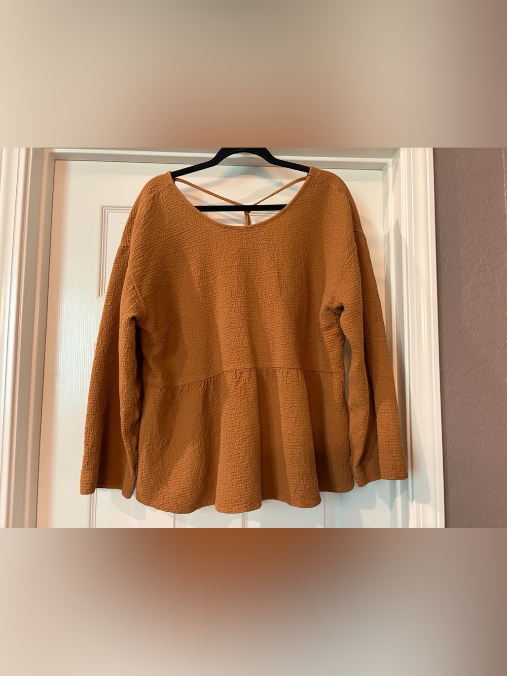 Madewell Camel Brown XL Feminine Tie Back Boho Hippie Long Sleeve Top Empire